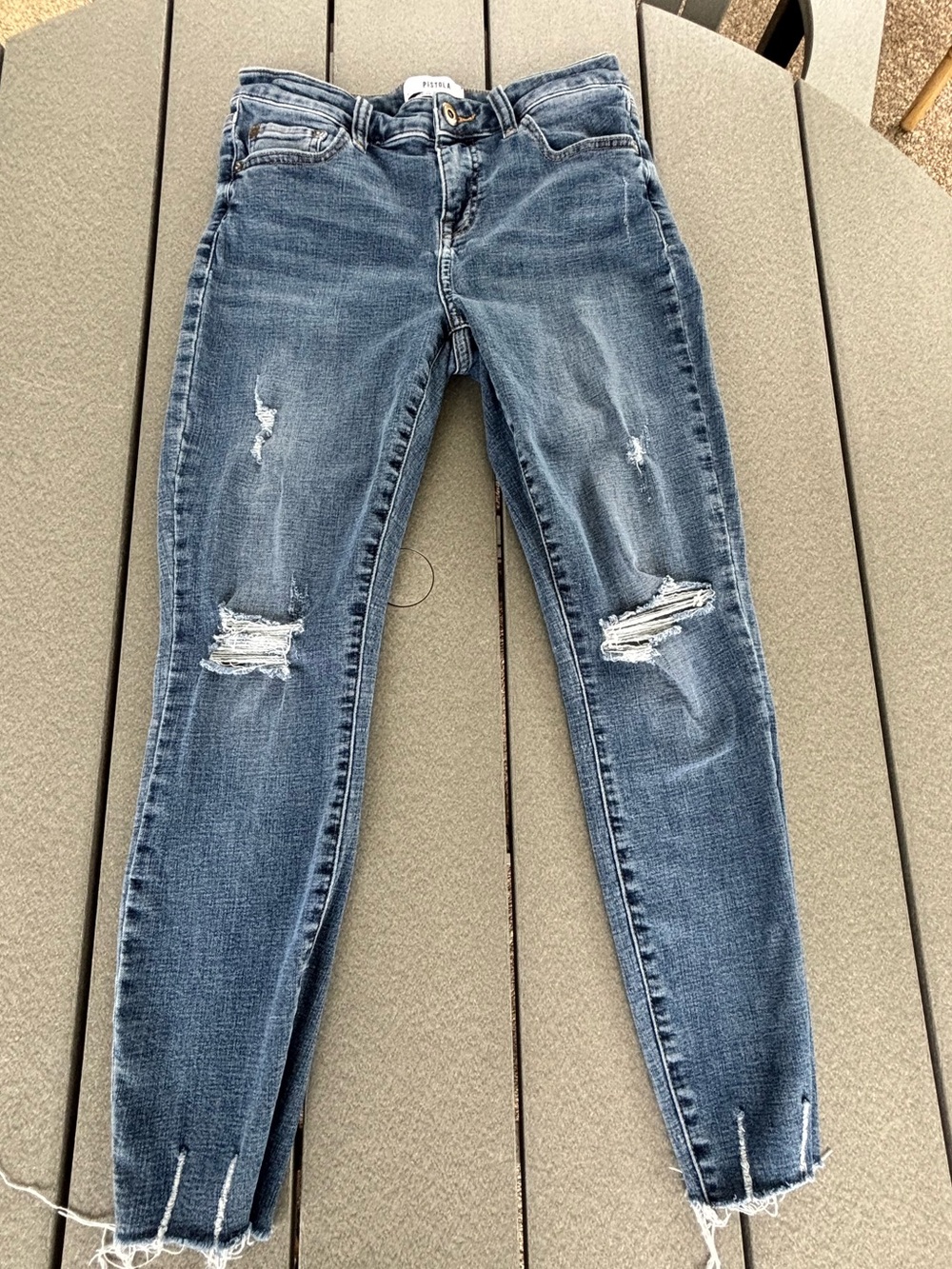 pistola Women's Distressed Cropped Ankle Jeans — Blue